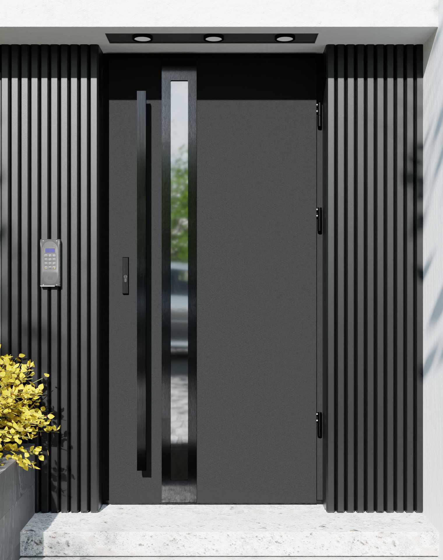 Drzwi zewnętrzne do domu z pochwytem i ościeżnicą aluminiową Otto 32B Noir w systemie Alu