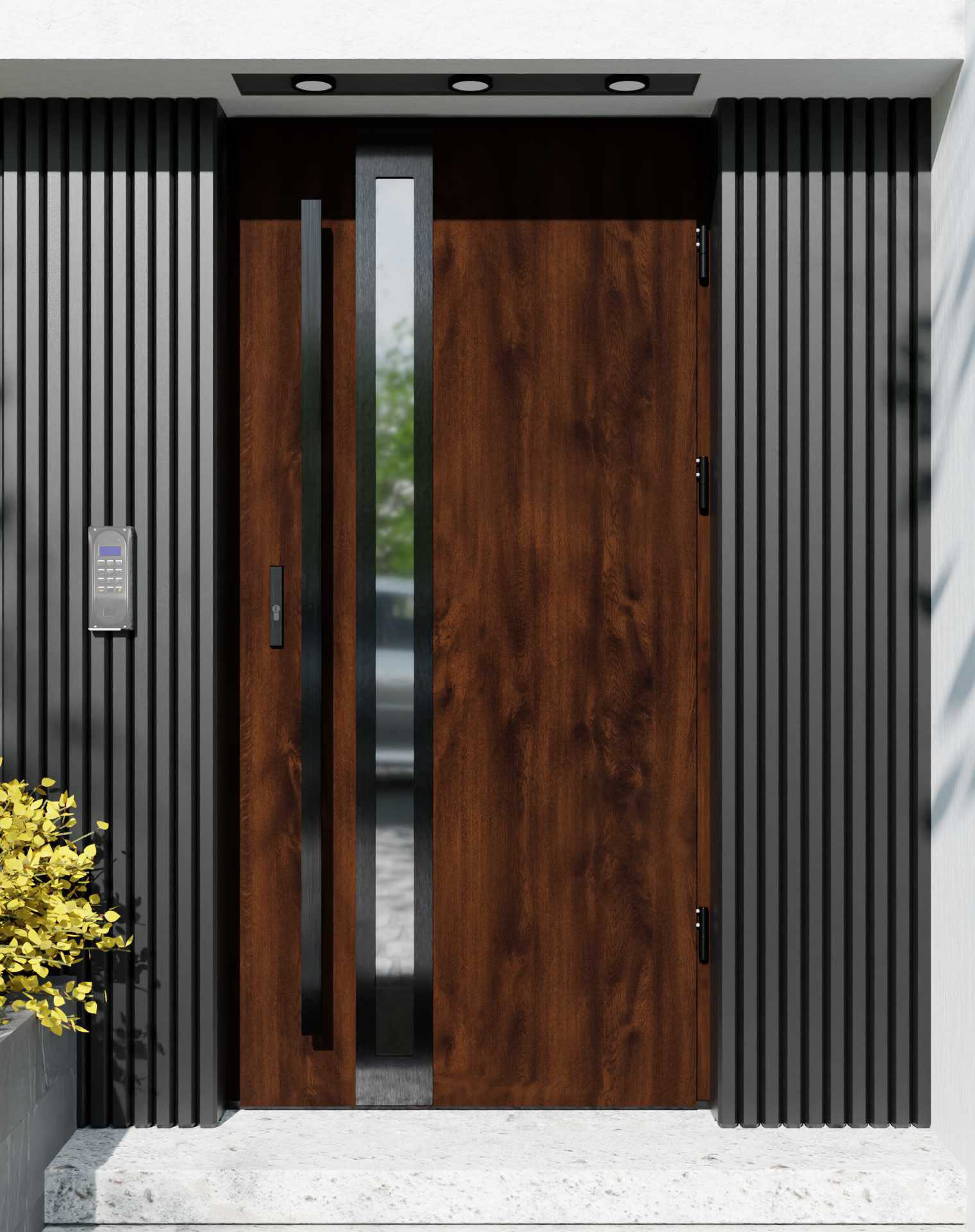 Drzwi zewnętrzne do domu z pochwytem i ościeżnicą aluminiową Otto 32B Noir w systemie Alu