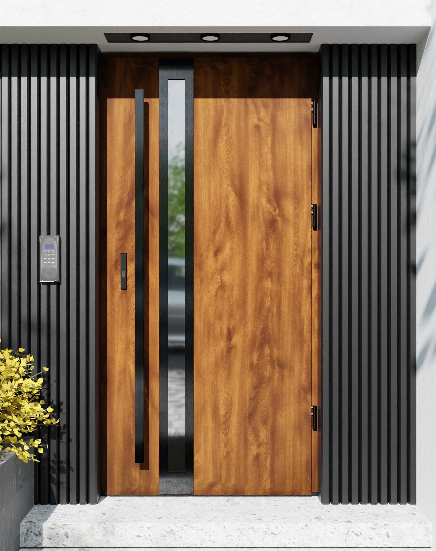 Drzwi zewnętrzne do domu z pochwytem i ościeżnicą aluminiową Otto 32B Noir w systemie Alu