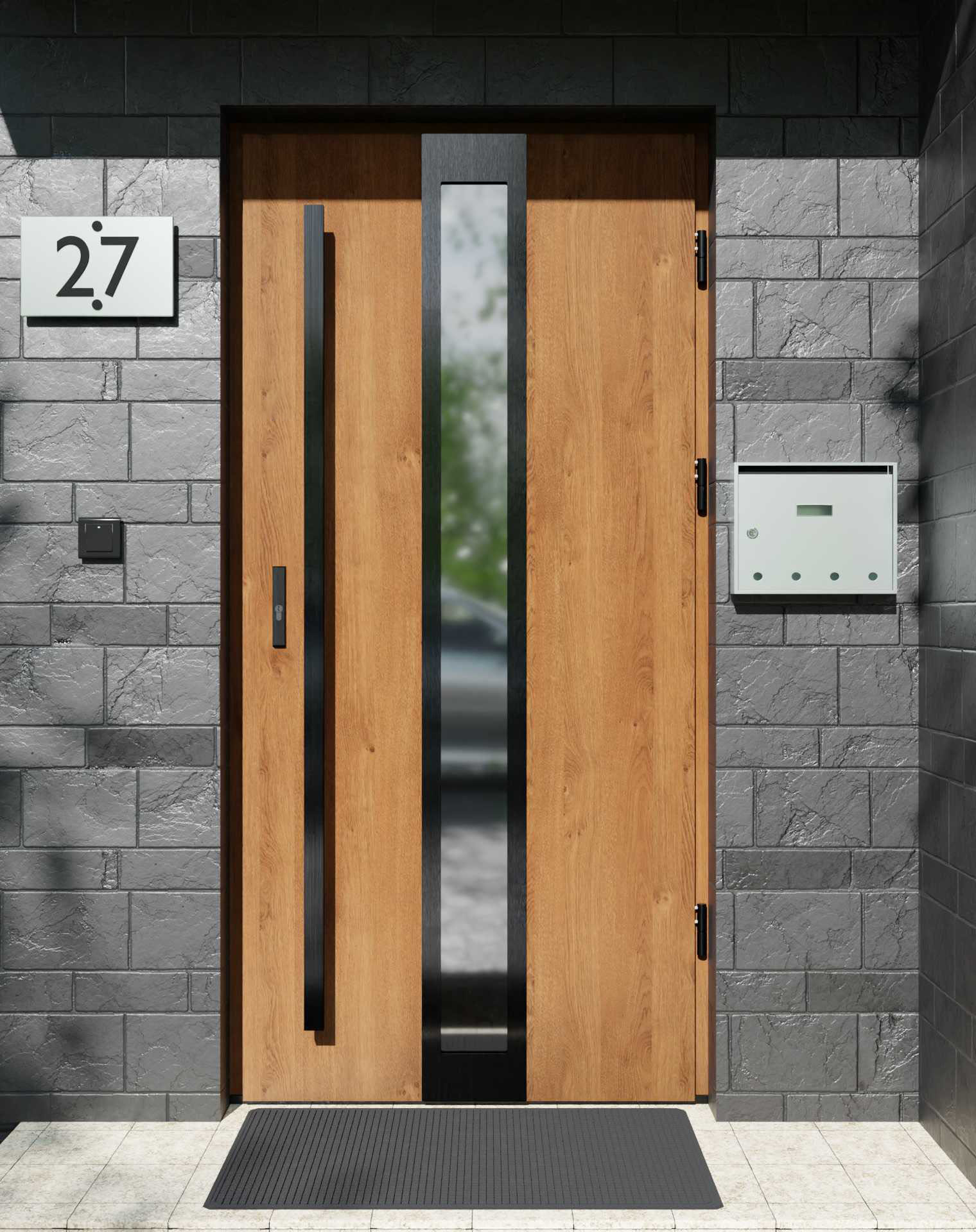 Drzwi zewnętrzne do domu z pochwytem i ościeżnicą aluminiową Otto 33 Noir w systemie Alu