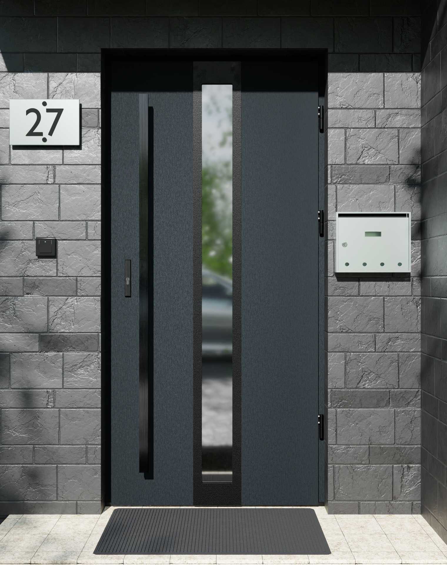 Drzwi zewnętrzne do domu z pochwytem i ościeżnicą aluminiową Otto 33 Noir Matt w systemie Alu