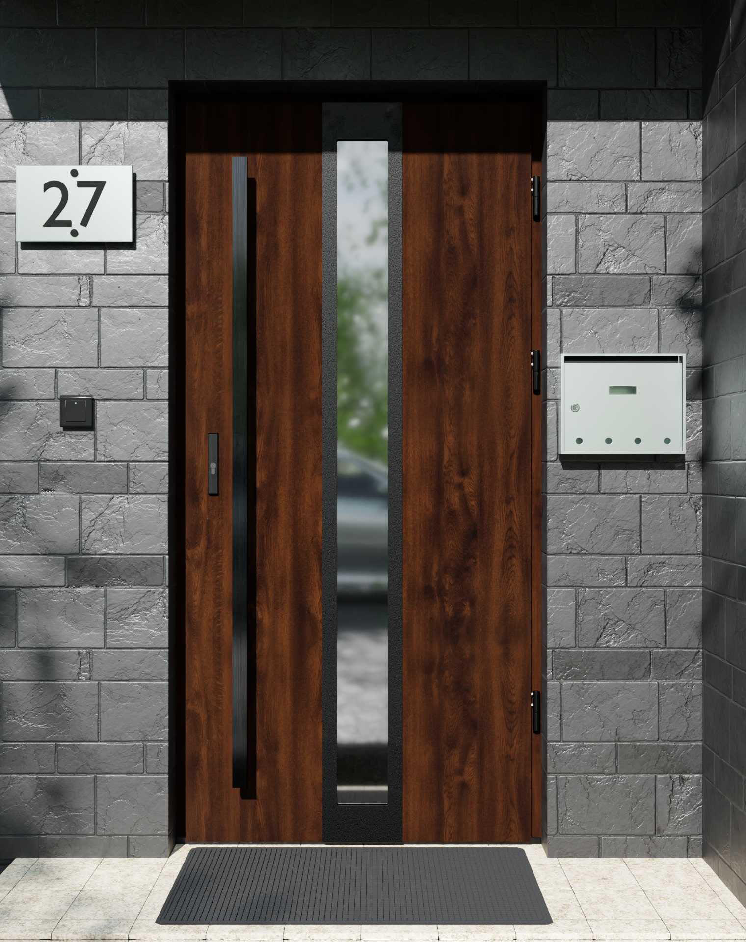 Drzwi zewnętrzne do domu z pochwytem i ościeżnicą aluminiową Otto 33 Noir Matt w systemie Alu