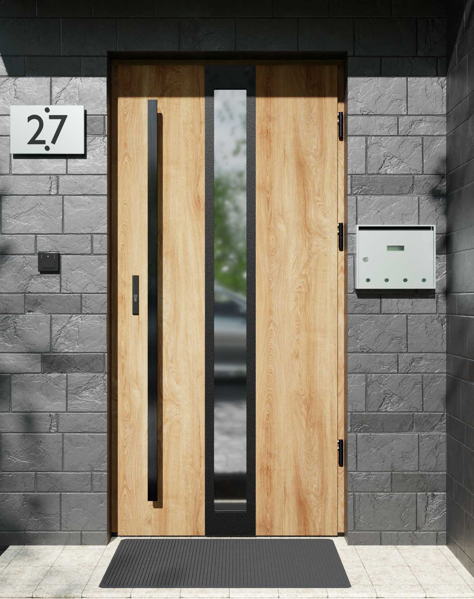 Drzwi zewnętrzne do domu z pochwytem i ościeżnicą aluminiową Otto 33 Noir Matt w systemie Alu