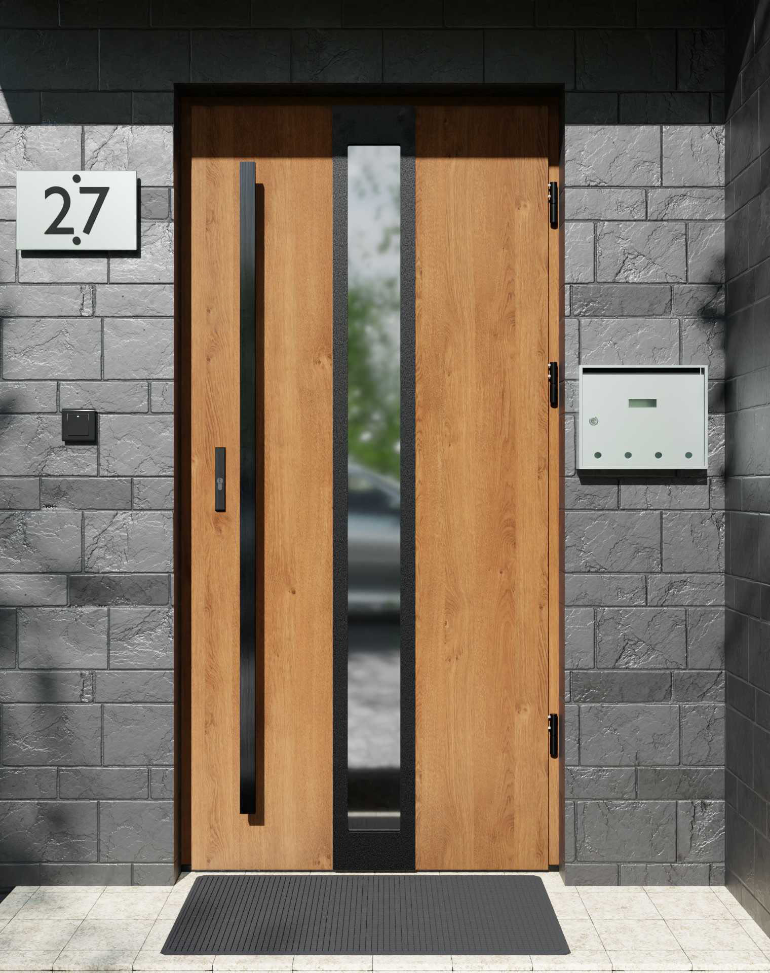 Drzwi zewnętrzne do domu z pochwytem i ościeżnicą aluminiową Otto 33 Noir Matt w systemie Alu