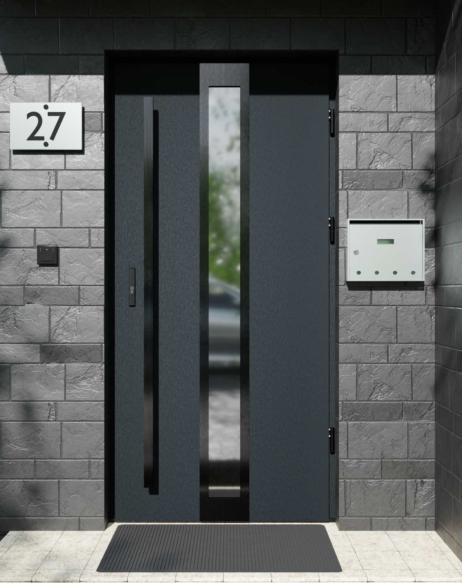 Drzwi zewnętrzne do domu z pochwytem i ościeżnicą aluminiową Otto 33 Noir w systemie Alu