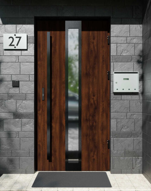 Drzwi zewnętrzne do domu z pochwytem i ościeżnicą aluminiową Otto 33 Noir w systemie Alu