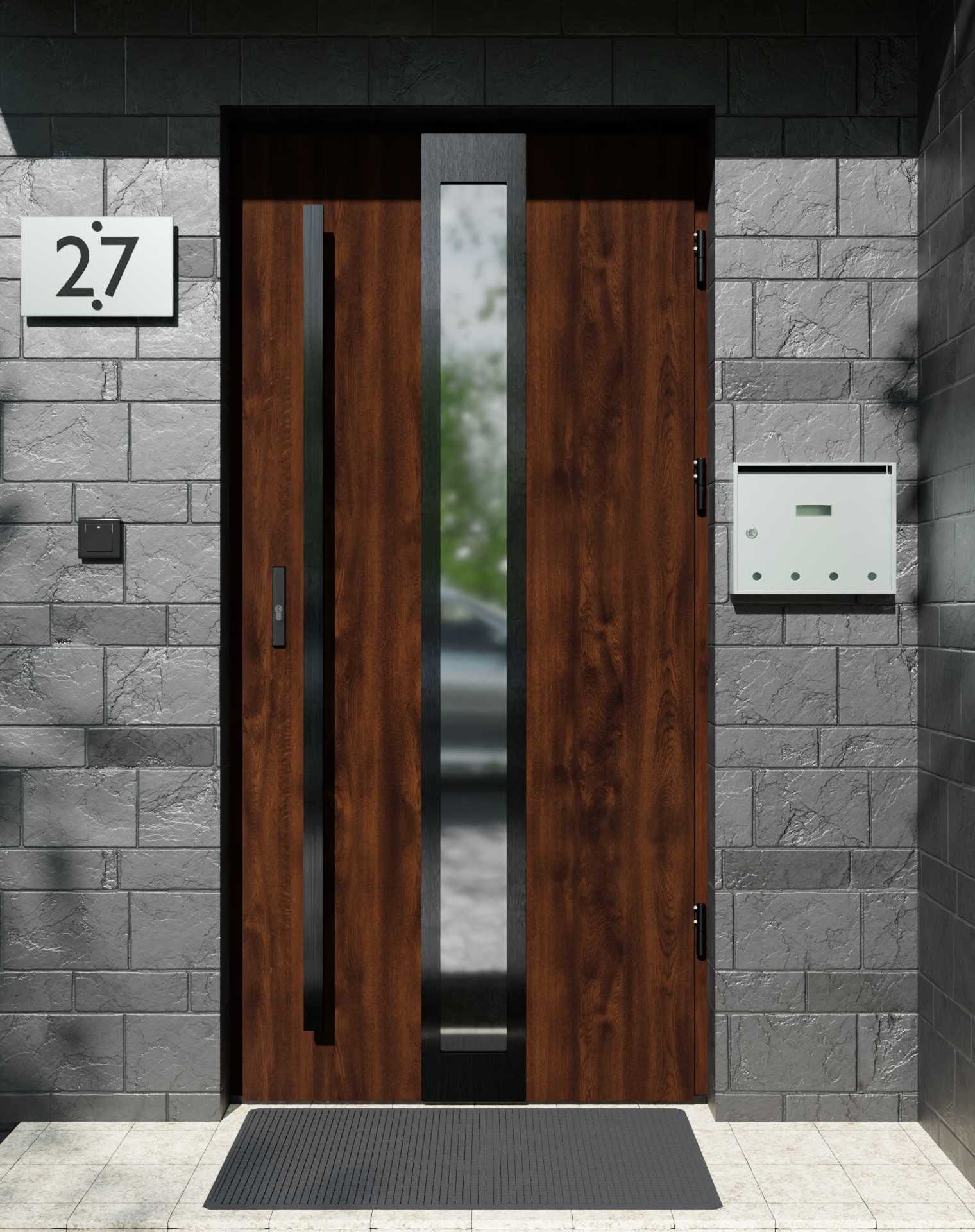 Drzwi zewnętrzne do domu z pochwytem i ościeżnicą aluminiową Otto 33 Noir w systemie Alu