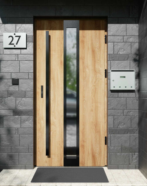 Drzwi zewnętrzne do domu z pochwytem i ościeżnicą aluminiową Otto 33 Noir w systemie Alu extra