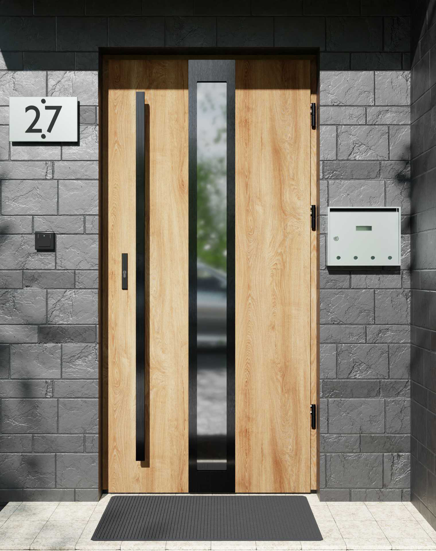 Drzwi zewnętrzne do domu z pochwytem i ościeżnicą aluminiową Otto 33 Noir w systemie Alu