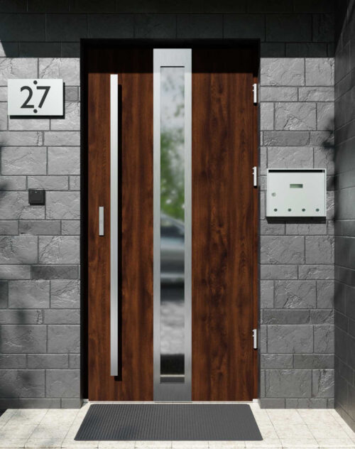 Drzwi zewnętrzne do domu z pochwytem i ościeżnicą drewnianą Otto 33 w systemie Wood extra