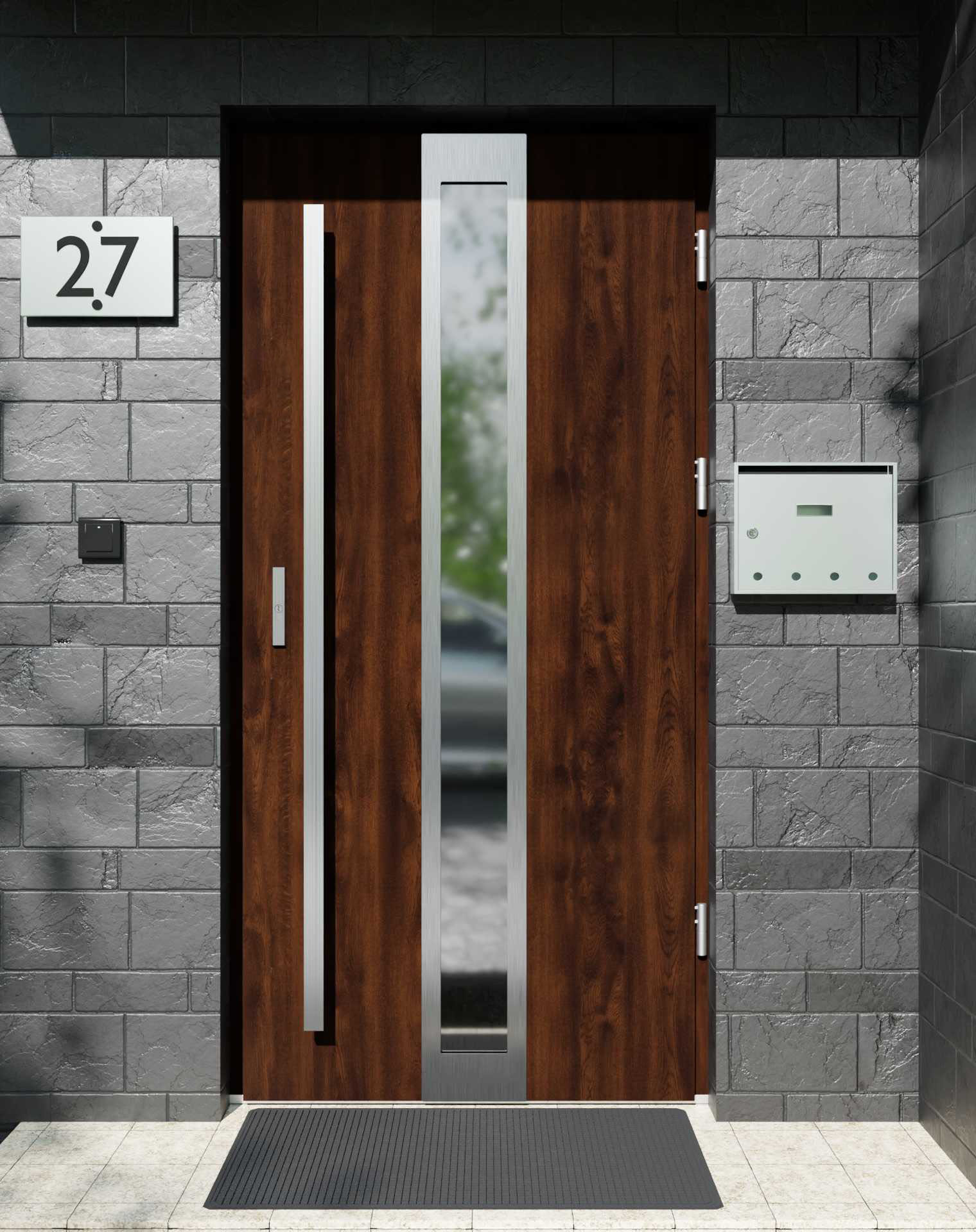 Drzwi zewnętrzne do domu z pochwytem i ościeżnicą aluminiową Otto 33 w systemie Alu