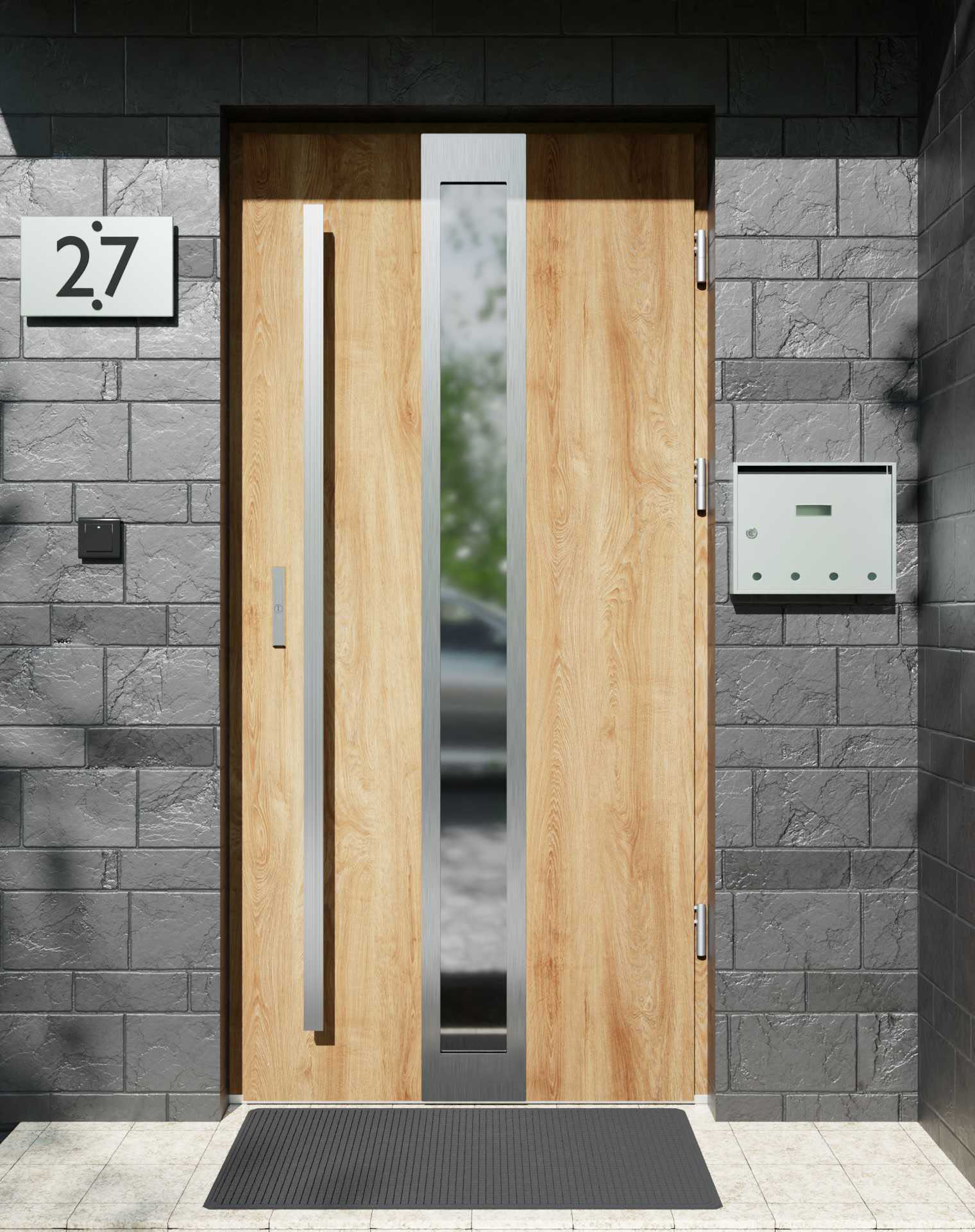 Drzwi zewnętrzne do domu z pochwytem i ościeżnicą aluminiową Otto 33 w systemie Alu