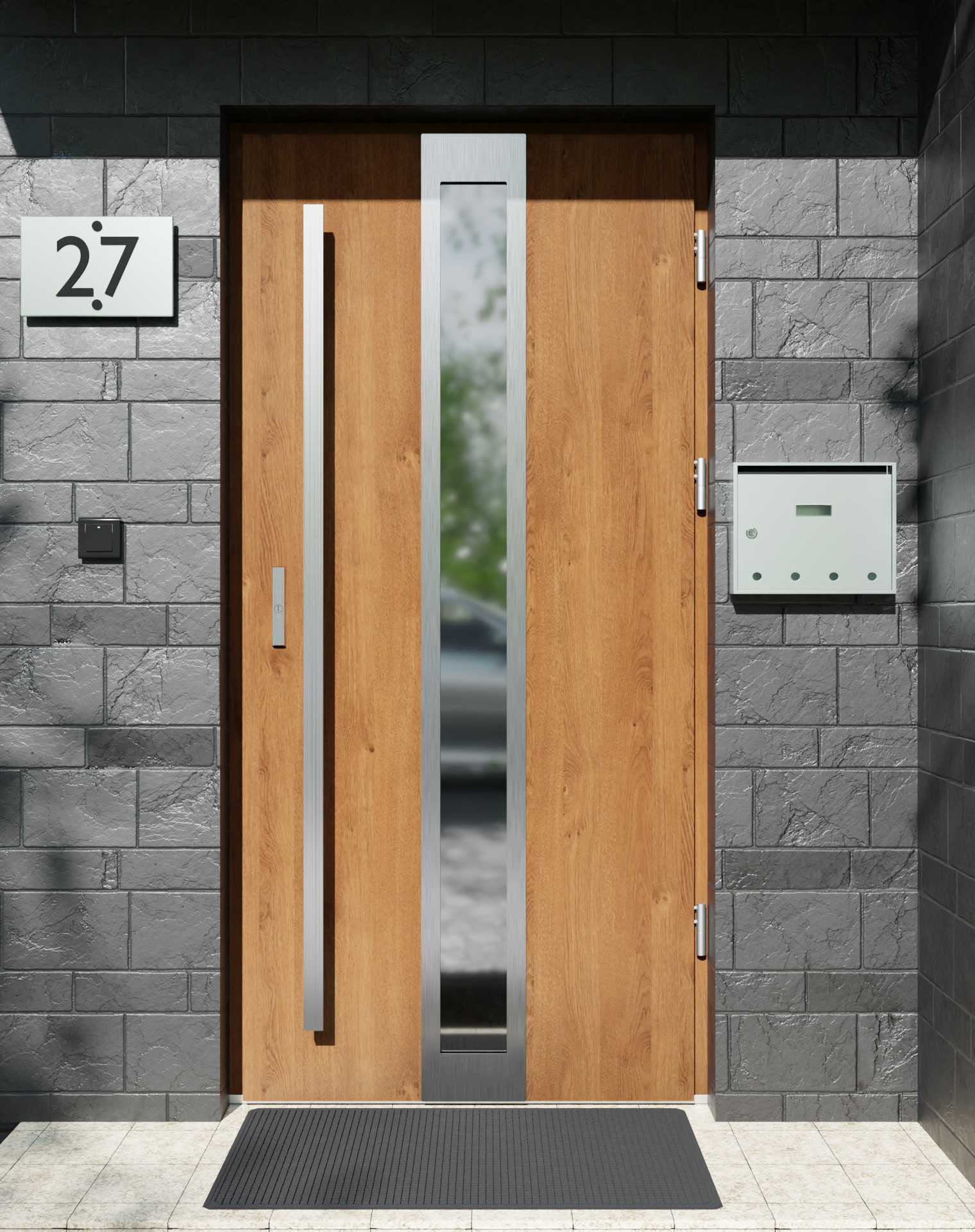 Drzwi zewnętrzne do domu z pochwytem i ościeżnicą aluminiową Otto 33 w systemie Alu