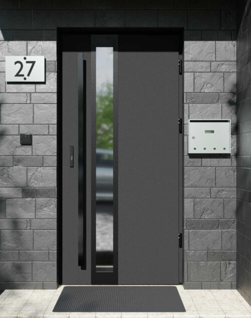 Drzwi zewnętrzne do domu z pochwyt i ościeżnicą aluminiową Otto 33B Noir Matt w systemie Alu extra