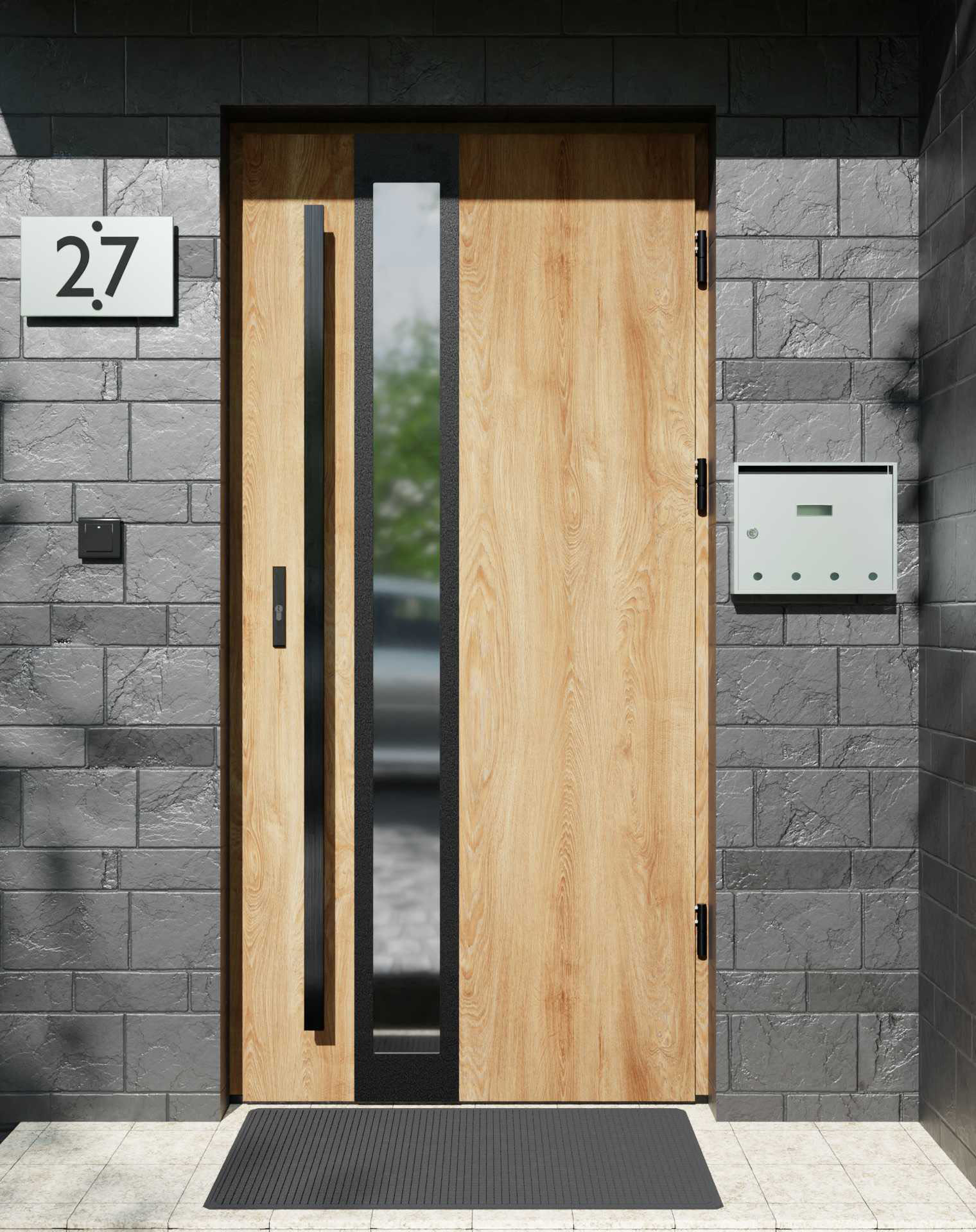 Drzwi zewnętrzne do domu z pochwyt i ościeżnicą aluminiową Otto 33B Noir Matt w systemie Alu extra