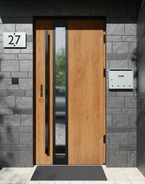 Drzwi zewnętrzne do domu z pochwytem i ościeżnicą drewnianą Otto 33B Noir Matt w systemie Wood extra