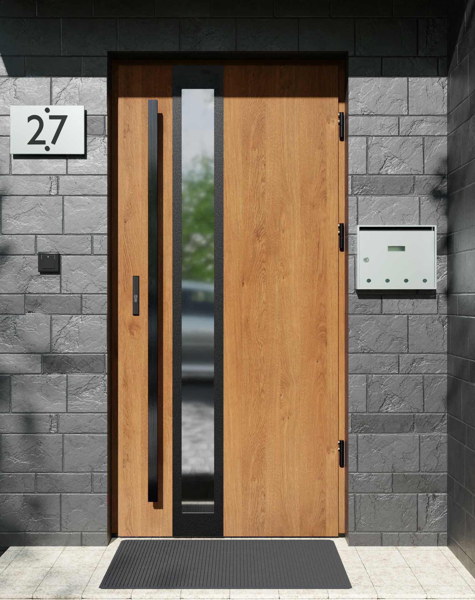 Drzwi zewnętrzne do domu z pochwyt i ościeżnicą aluminiową Otto 33B Noir Matt w systemie Alu extra