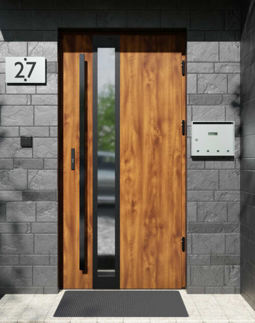 Drzwi zewnętrzne do domu z pochwytem i ościeżnicą aluminiową Otto 33B Noir Matt w systemie Alu