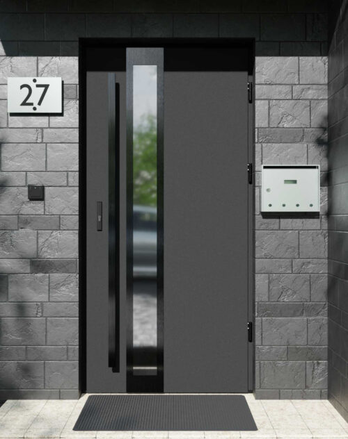 Drzwi zewnętrzne do domu z pochwytem i ościeżnicą drewnianą Otto 33B Noir w systemie Wood extra