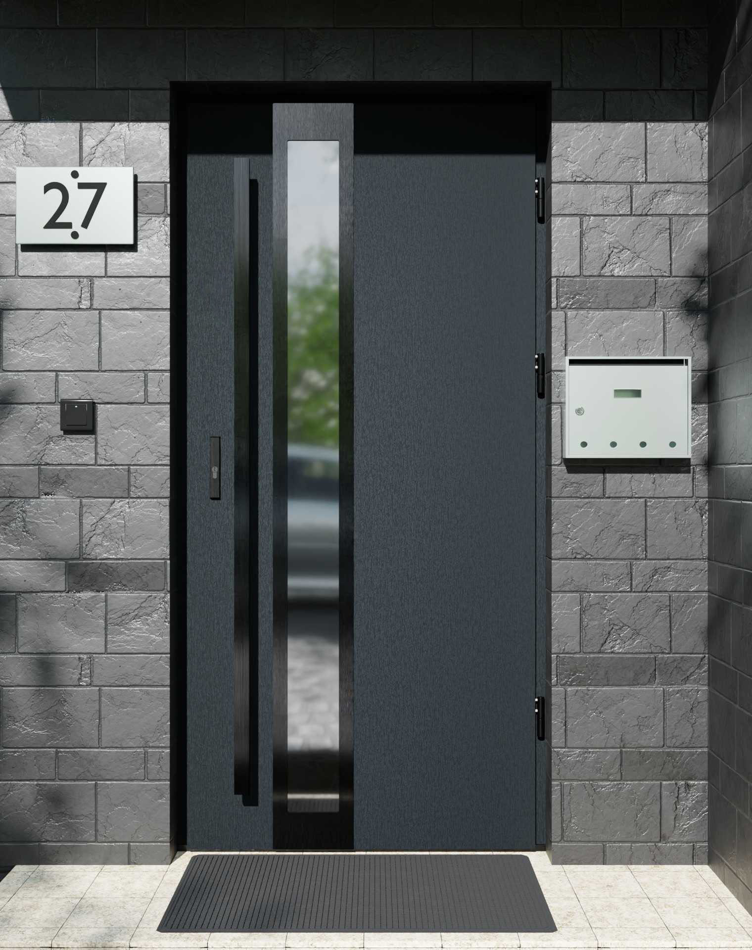 Drzwi zewnętrzne do domu z pochwytem i ościeżnicą aluminiową Otto 33B Noir w systemie Alu