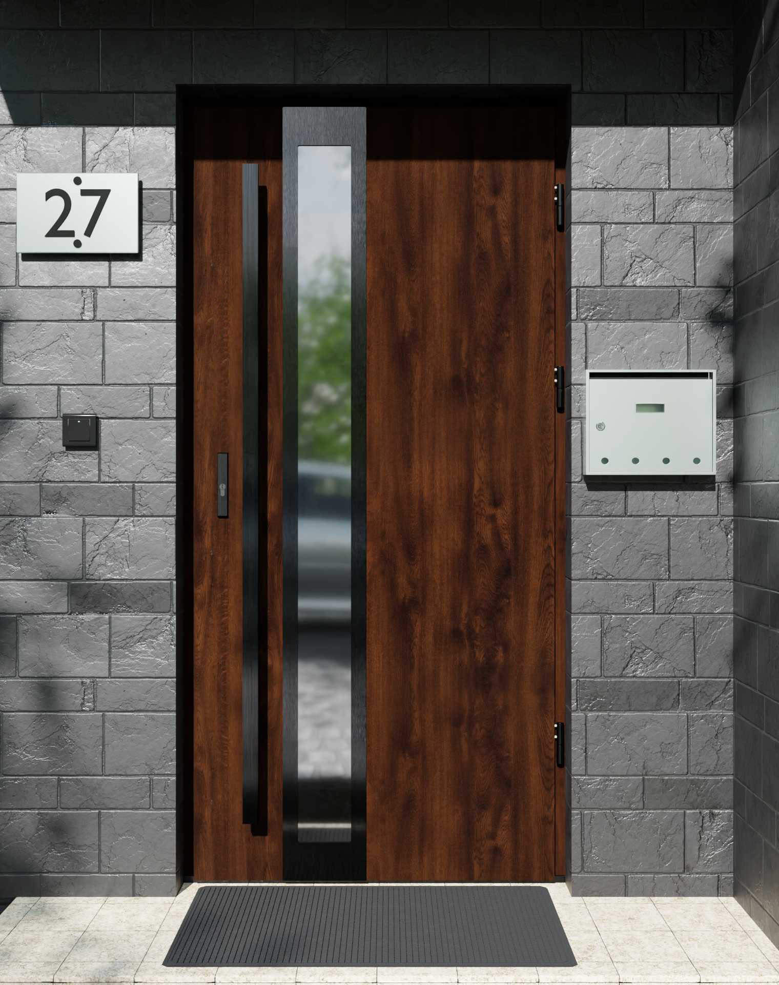 Drzwi zewnętrzne do domu z pochwytem i ościeżnicą aluminiową Otto 33B Noir w systemie Alu