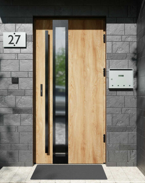 Drzwi zewnętrzne do domu z pochwytem i ościeżnicą aluminiową Otto 33B Noir w systemie Alu