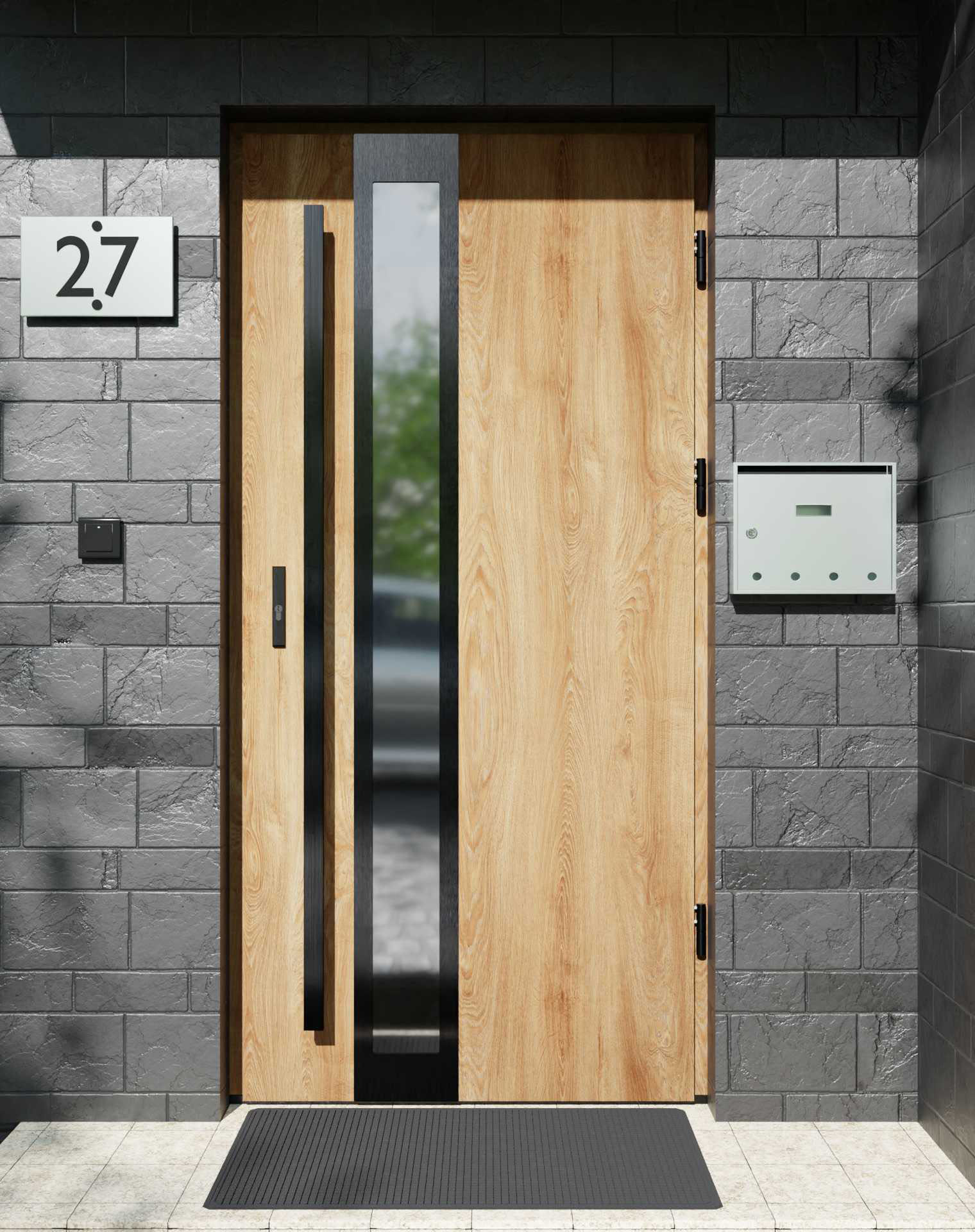 Drzwi zewnętrzne do domu z pochwytem i ościeżnicą aluminiową Otto 33B Noir w systemie Alu