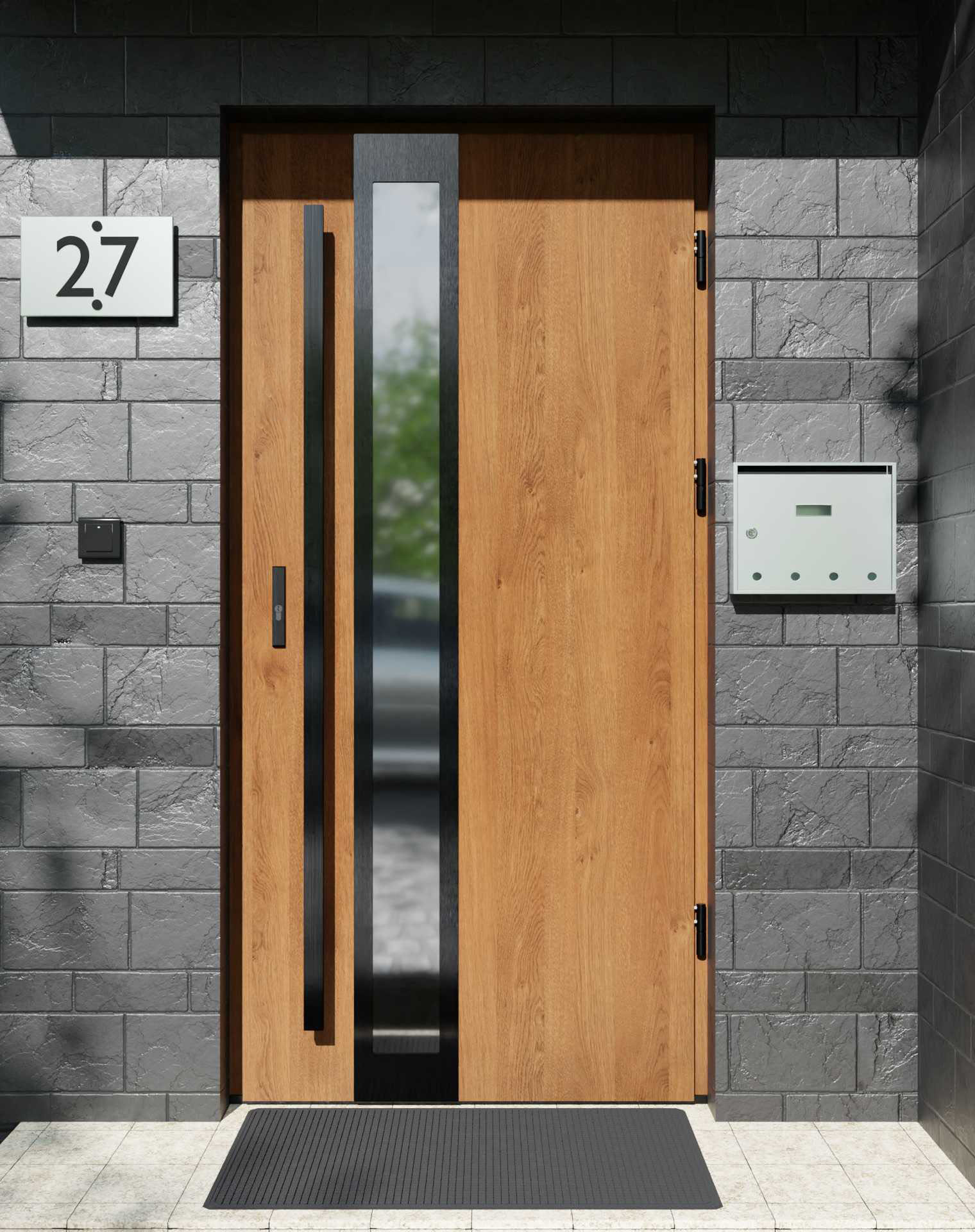 Drzwi zewnętrzne do domu z pochwytem i ościeżnicą aluminiową Otto 33B Noir w systemie Alu