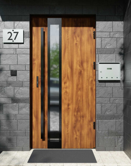 Drzwi zewnętrzne do domu z pochwytem i ościeżnicą aluminiową Otto 33B Noir w systemie Alu extra