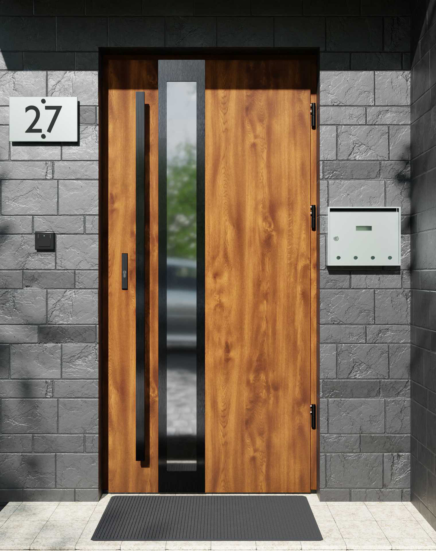 Drzwi zewnętrzne do domu z pochwytem i ościeżnicą aluminiową Otto 33B Noir w systemie Alu