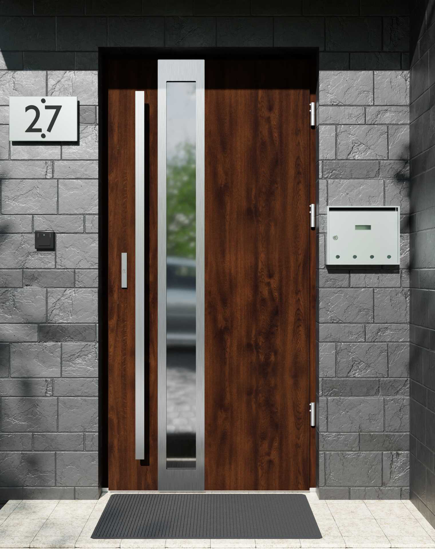 Drzwi zewnętrzne do domu z pochwytem i ościeżnicą aluminiową Otto 33B w systemie Alu