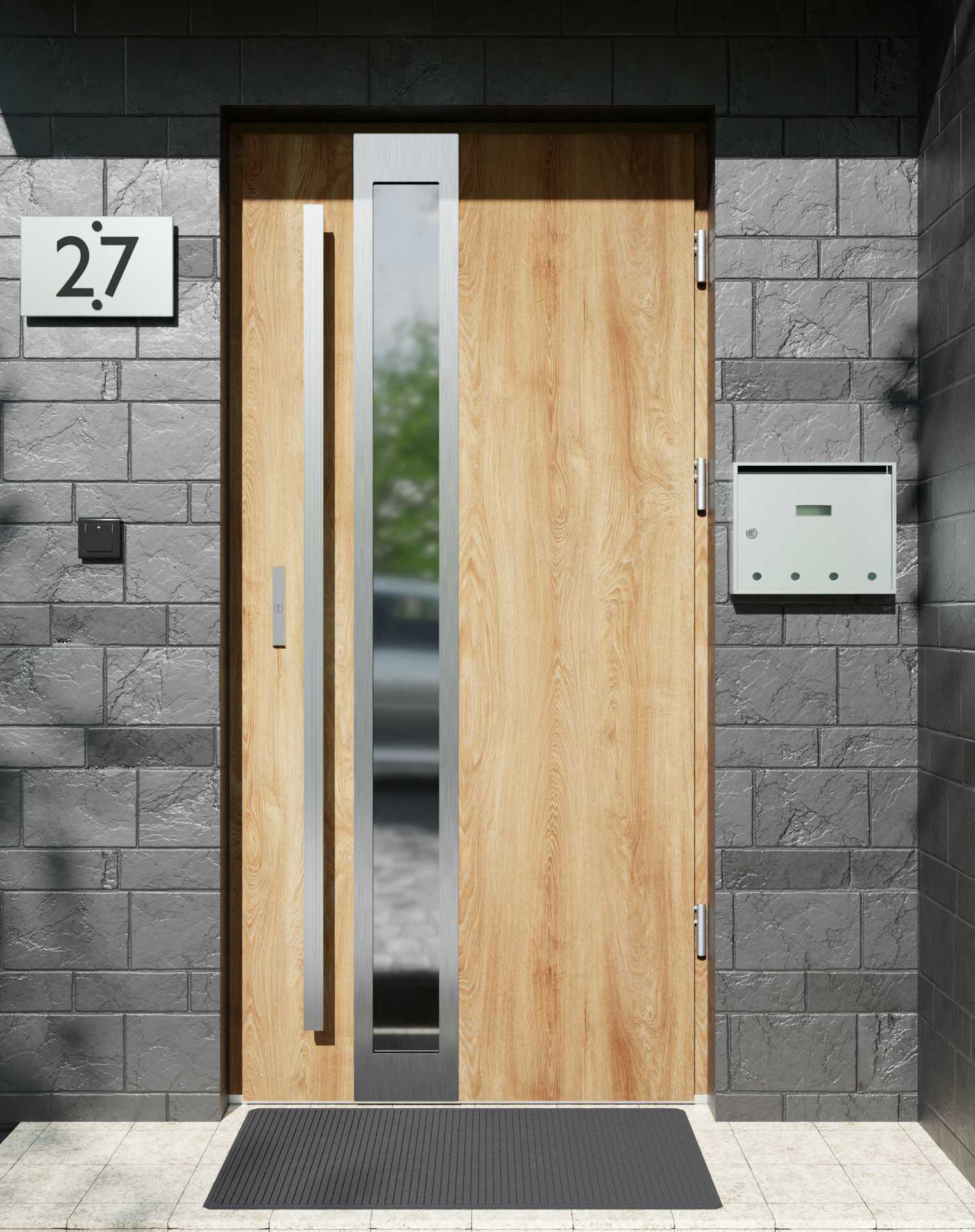 Drzwi zewnętrzne do domu z pochwytem i ościeżnicą aluminiową Otto 33B w systemie Alu