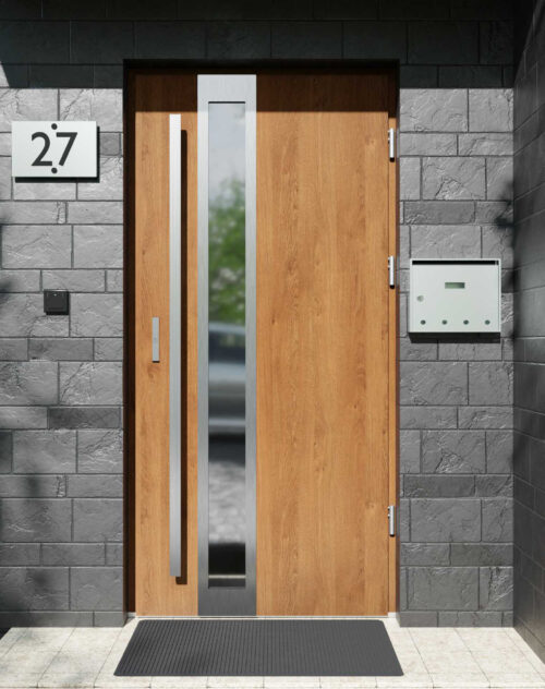 Drzwi zewnętrzne do domu z pochwytem i ościeżnicą drewnianą Otto 33B w systemie Wood extra