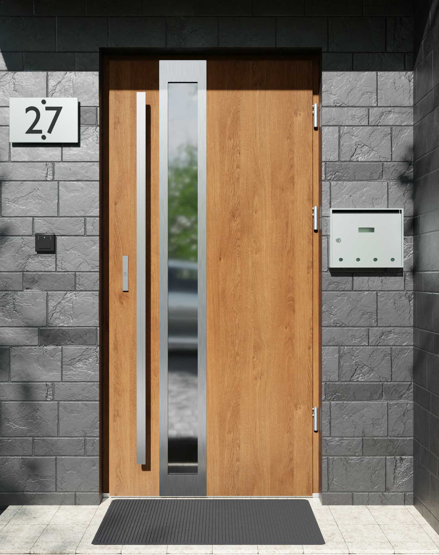 Drzwi zewnętrzne do domu z pochwytem i ościeżnicą aluminiową Otto 33B w systemie Alu