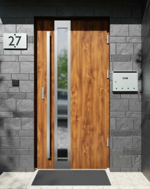 Drzwi zewnętrzne do domu z pochwytem i ościeżnicą aluminiową Otto 33B w systemie Alu extra