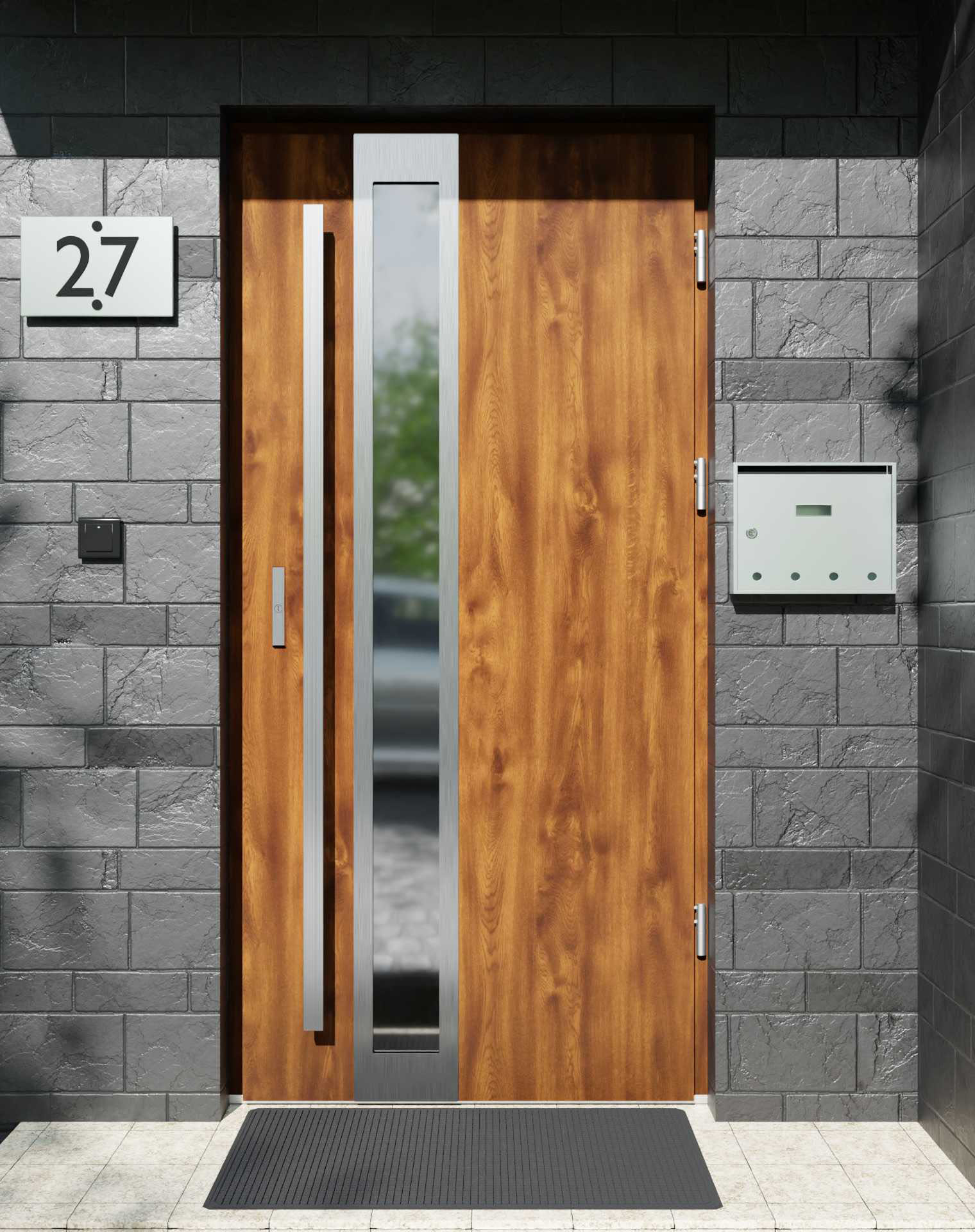 Drzwi zewnętrzne do domu z pochwytem i ościeżnicą aluminiową Otto 33B w systemie Alu