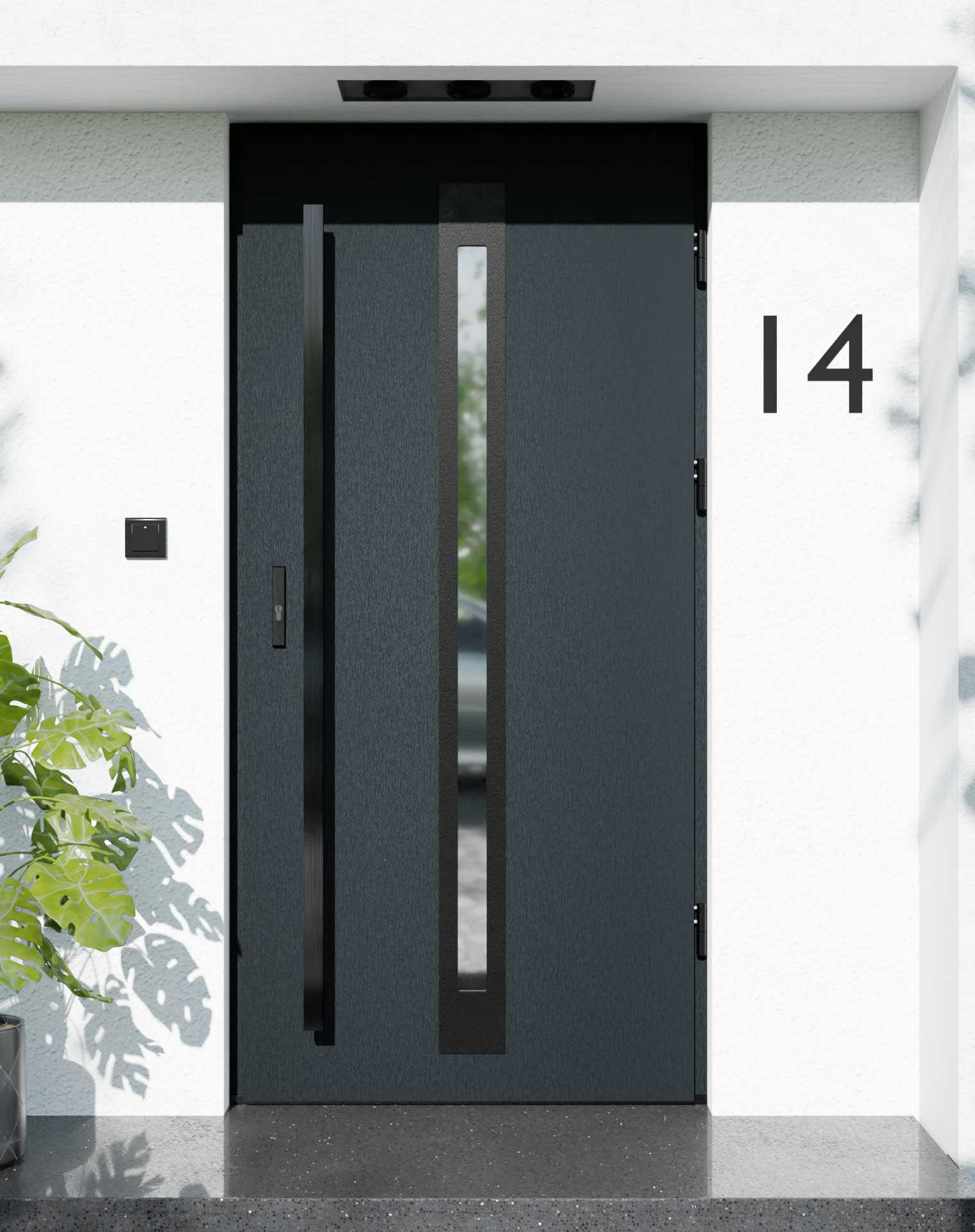 Drzwi zewnętrzne do domu z pochwytem i ościeżnicą aluminiową Otto 34 Noir Matt w systemie Alu