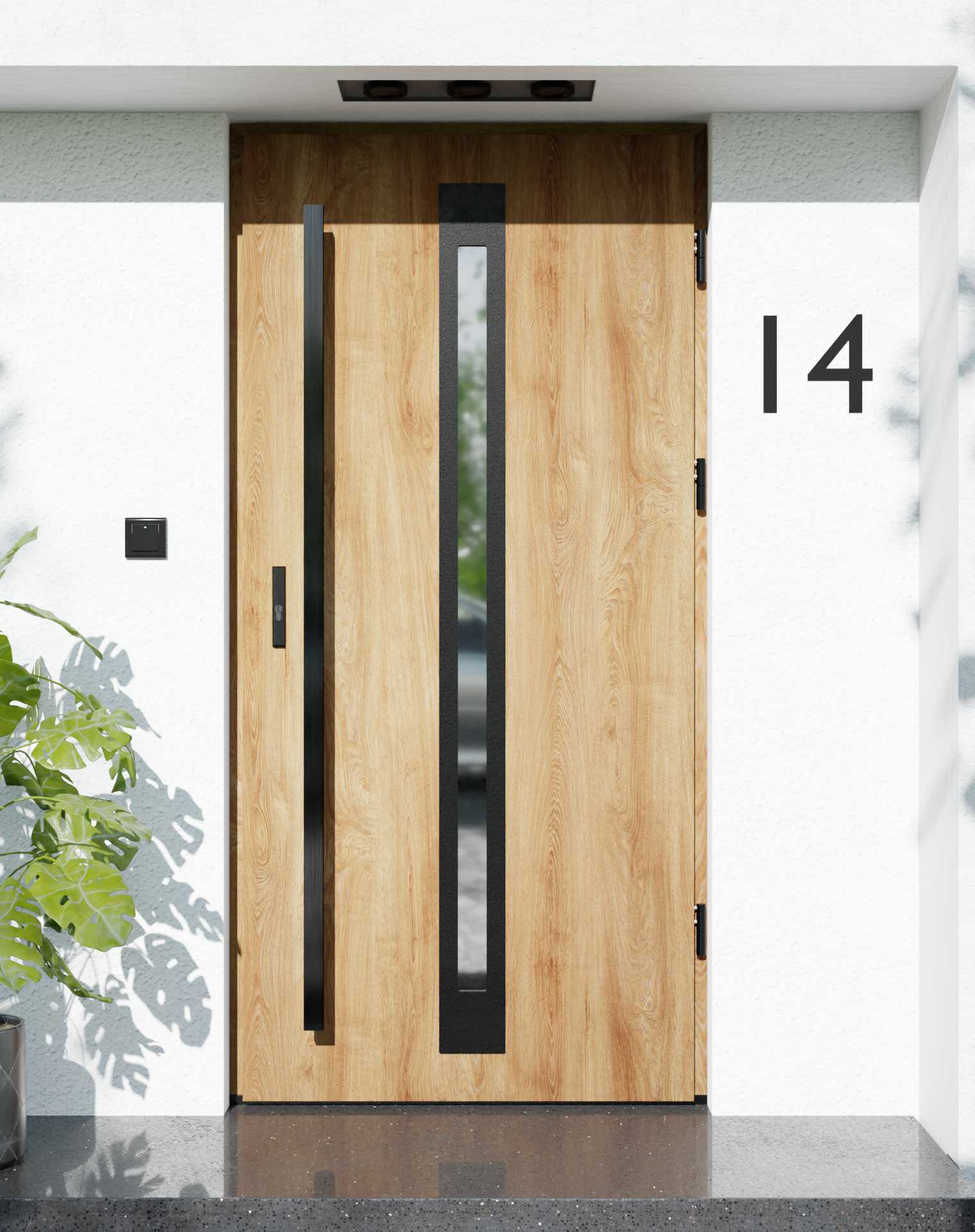 Drzwi zewnętrzne do domu z pochwytem i ościeżnicą aluminiową Otto 34 Noir Matt w systemie Alu