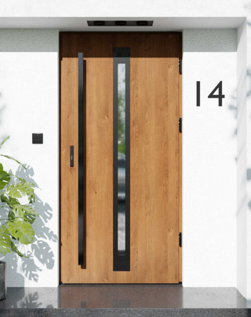 Drzwi zewnętrzne do domu z pochwytem i ościeżnicą aluminiową Otto 34 Noir Matt w systemie Alu