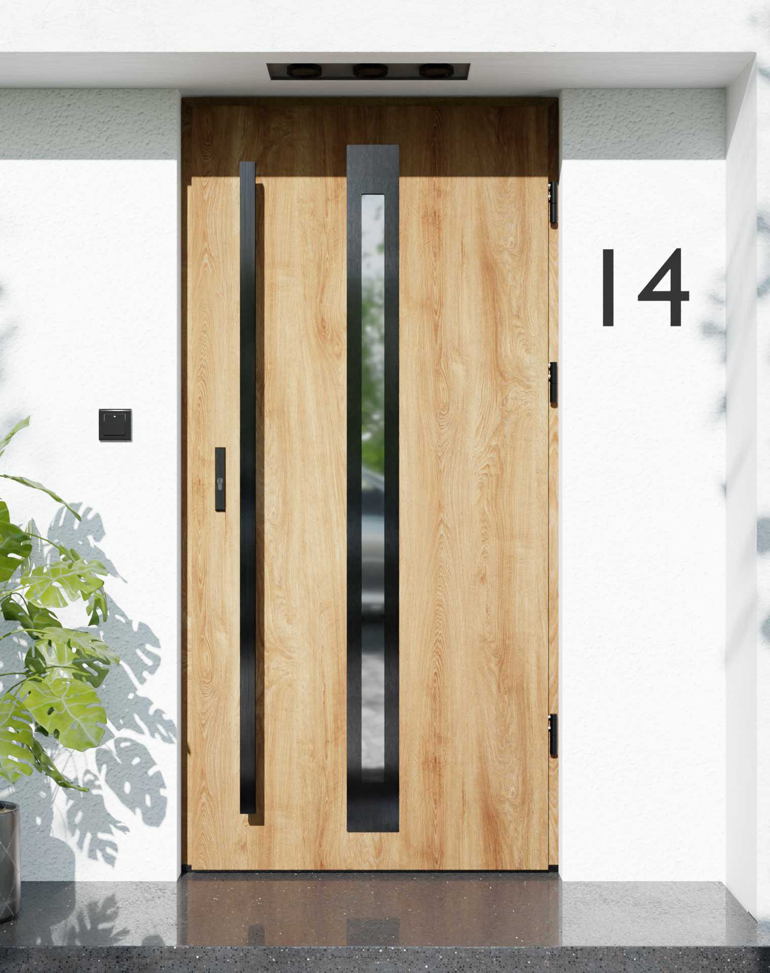 Drzwi zewnętrzne do domu z pochwytem i ościeżnicą aluminiową Otto 34 Noir w systemie Alu