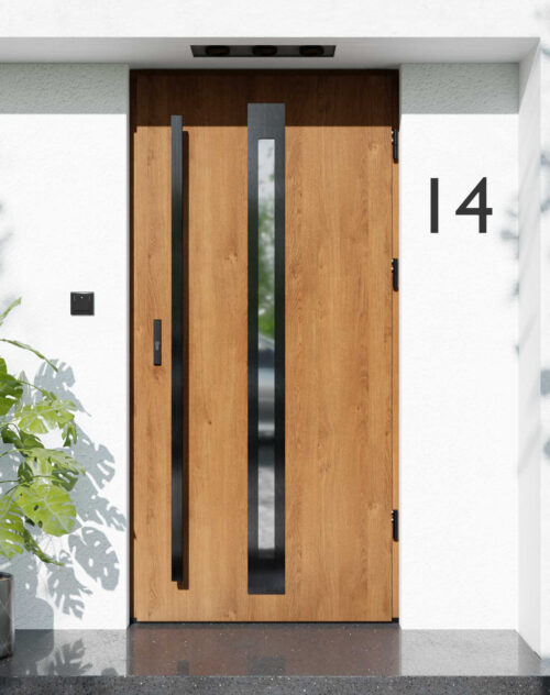 Drzwi zewnętrzne do domu z pochwytem i ościeżnicą aluminiową Otto 34 Noir w systemie Alu extra