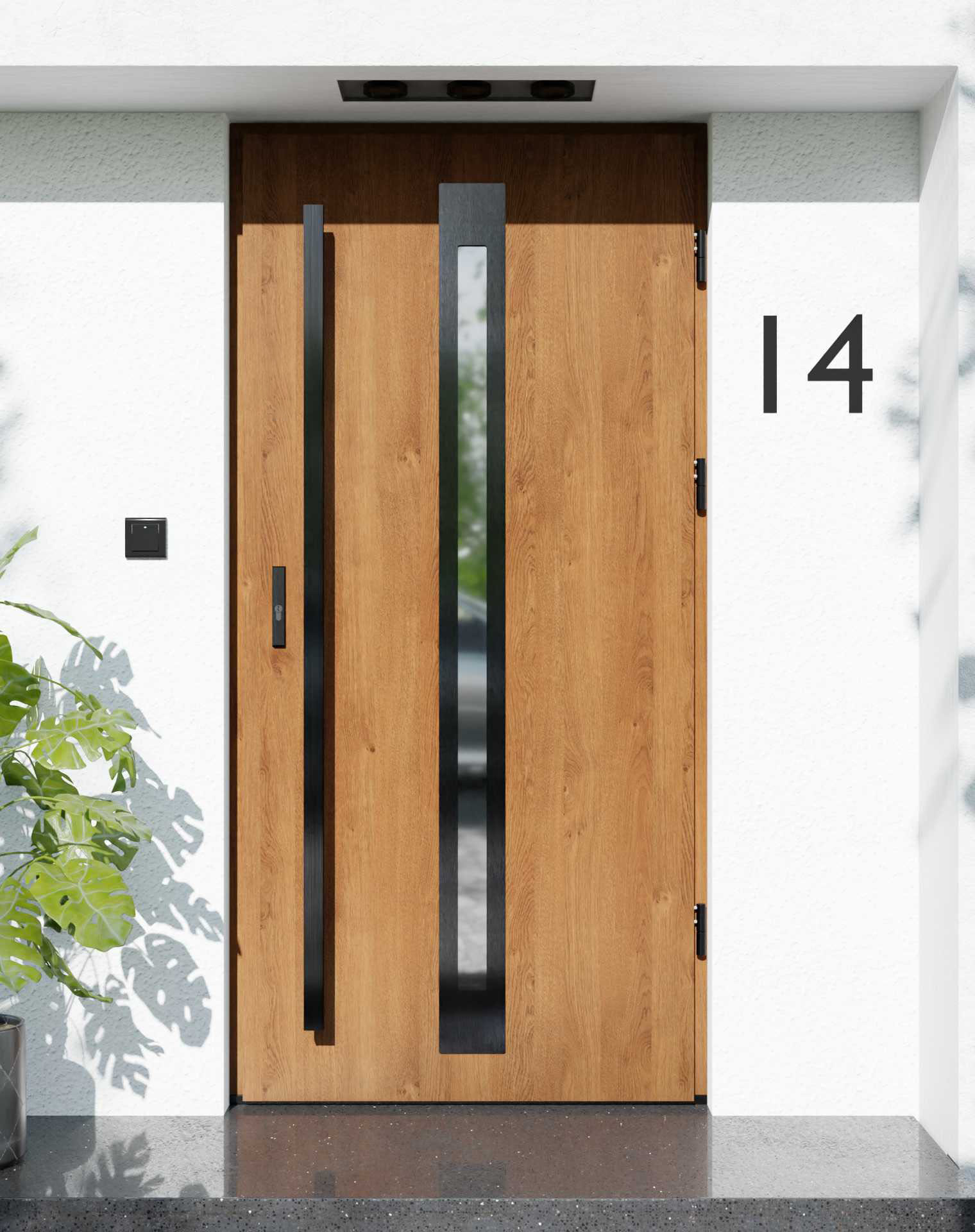 Drzwi zewnętrzne do domu z pochwytem i ościeżnicą aluminiową Otto 34 Noir w systemie Alu