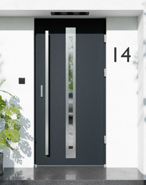 Drzwi zewnętrzne do domu z pochwytem i ościeżnicą aluminiową Otto 34 w systemie Alu