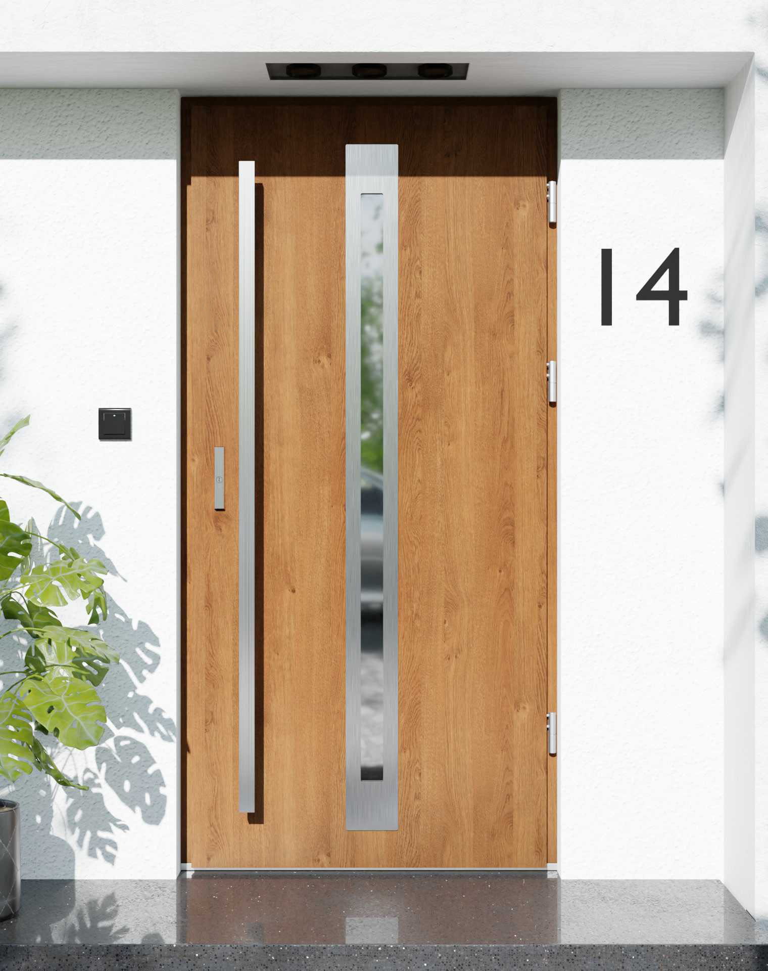 Drzwi zewnętrzne do domu z pochwytem i ościeżnicą aluminiową Otto 34 w systemie Alu