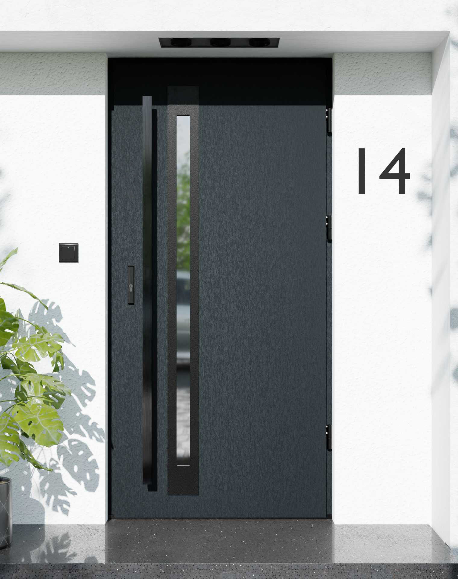 Drzwi zewnętrzne do domu z pochwytem i ościeżnicą aluminiową Otto 34B Noir Matt w systemie Alu