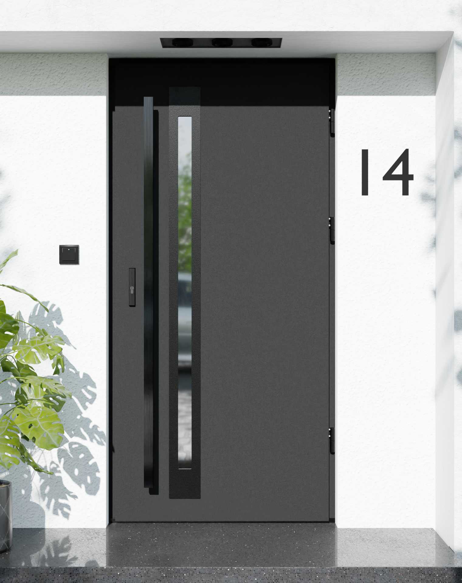 Drzwi zewnętrzne do domu z pochwytem i ościeżnicą aluminiową Otto 34B Noir Matt w systemie Alu