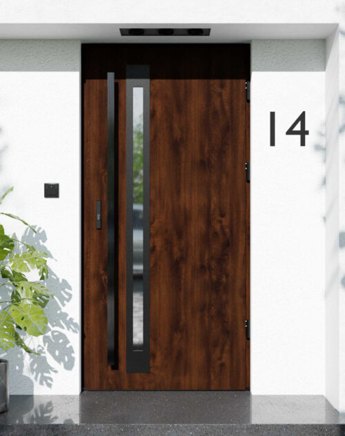 Drzwi zewnętrzne do domu z pochwytem i ościeżnicą drewnianą Otto 34B Noir Matt w systemie Wood extra