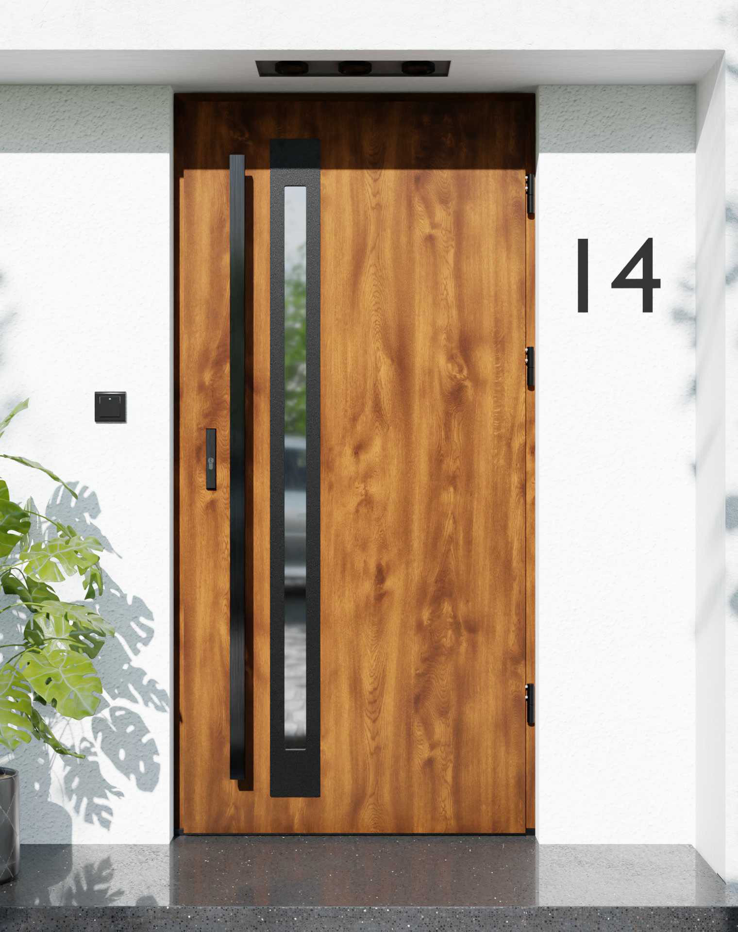 Drzwi zewnętrzne do domu z pochwytem i ościeżnicą aluminiową Otto 34B Noir Matt w systemie Alu