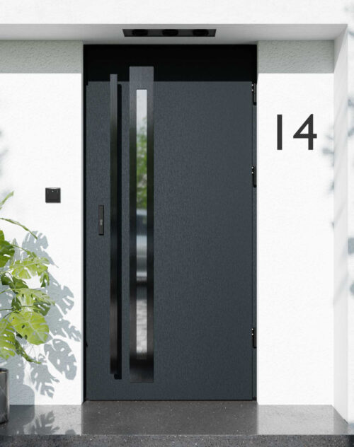 Drzwi zewnętrzne do domu z pochwytem i ościeżnicą aluminiową Otto 34B Noir w systemie Alu extra