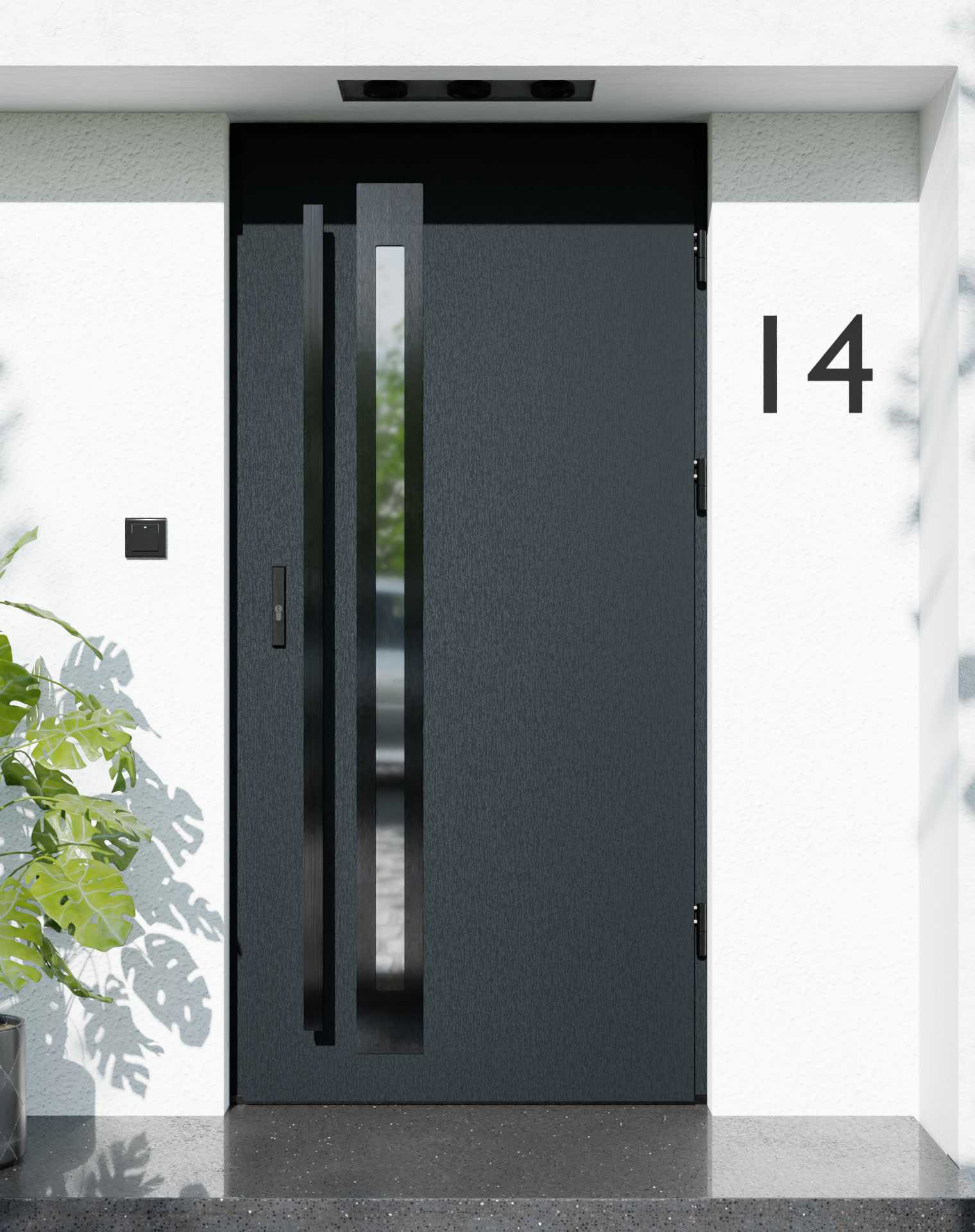 Drzwi zewnętrzne do domu z pochwytem i ościeżnicą aluminiową Otto 34B Noir w systemie Alu